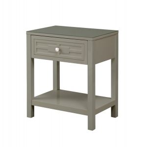 Lilola Home - Dylan Taupe Wooden End Side Table Nightstand with Glass Top and Drawer - 98003TP