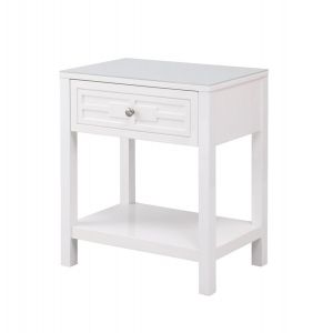 Lilola Home - Dylan White Wooden End Side Table Nightstand with Glass Top and Drawer - 98003WT