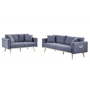 Lilola Home - Easton Dark Gray Linen Fabric Sofa Loveseat Living Room Set with USB Charging Ports Pockets & Pillows - 81370-SL