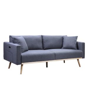 Lilola Home - Easton Dark Gray Linen Fabric Sofa with USB Charging Ports Pockets & Pillows - 81370-S