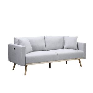 Lilola Home - Easton Light Gray Linen Fabric Sofa with USB Charging Ports Pockets & Pillows - 81370LG-S