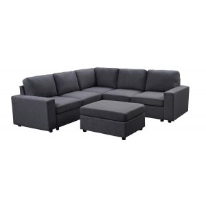 Lilola Home - Elliot Sectional Sofa with Ottoman in Dark Gray Linen - 881801-6