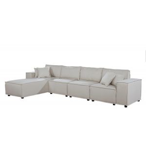 Lilola Home - Ermont Sofa with Reversible Chaise in Beige Linen - 89116-5