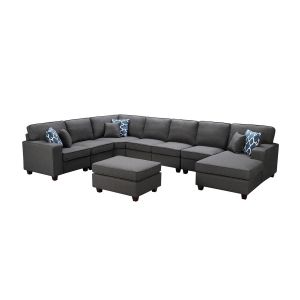 Lilola Home - Faith Dark Gray Linen 8Pc Modular L-Shape Sectional Sofa Chaise and Ottoman - 889122-4