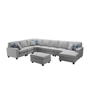 Lilola Home - Faith Light Gray Linen 8Pc Modular L-Shape Sectional Sofa Chaise and Ottoman - 889120-4