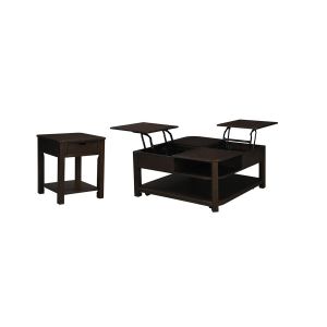 Lilola Home - Flora 2 Piece Dark Brown MDF Lift Top Coffee and End Table Set - 98006-EC