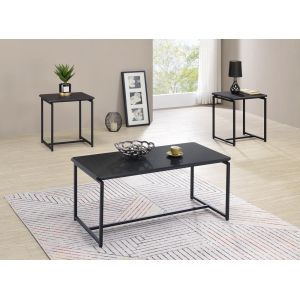 Lilola Home - GT 3 Piece Black Carbon Fiber Wrap Coffee Table and End Table Set - 98026