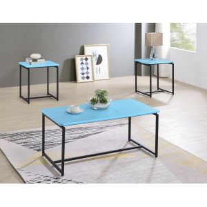 Lilola Home - GT 3 Piece Blue Carbon Fiber Wrap Coffee Table and End Table Set - 98030