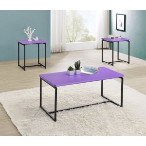 Lilola Home - GT 3 Piece Violet Carbon Fiber Wrap Coffee Table and End Table Set - 98028