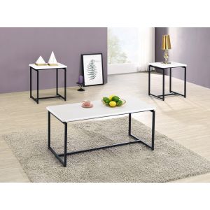 Lilola Home - GT 3 Piece White Carbon Fiber Wrap Coffee Table and End Table Set - 98027