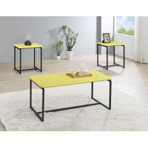 Lilola Home - GT 3 Piece Yellow Carbon Fiber Wrap Coffee Table and End Table Set - 98031