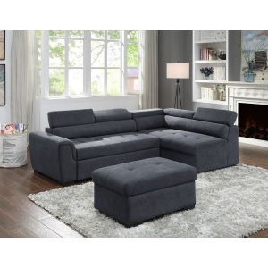 Lilola Home - Haris Dark Gray Fabric Sleeper Sofa Sectional with Adjustable Headrest and Storage Ottoman - 89138