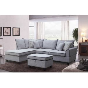 Lilola Home - Harmony - Light Gray Fabric Sectional Sofa with Left-Facing Chaise and Storage Ottoman - 83005