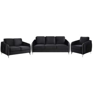 Lilola Home - Hathaway Black Velvet Fabric Sofa Loveseat Chair Living Room Set - 89726