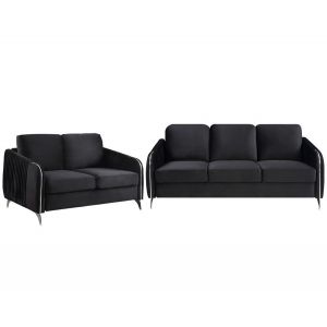 Lilola Home - Hathaway Black Velvet Fabric Sofa Loveseat Living Room Set - 89726-SL
