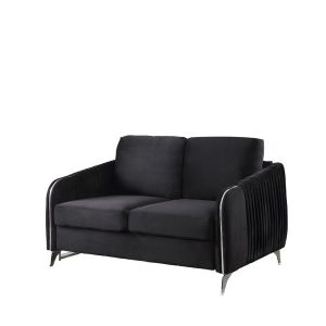 Lilola Home - Hathaway Black Velvet Modern Chic Loveseat Couch - 89726-L