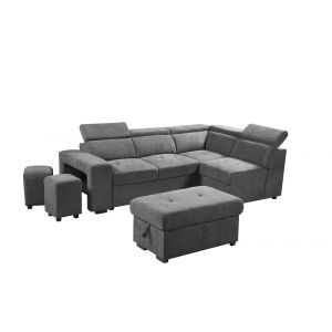Lilola Home - Henrik Light Gray Sleeper Sectional Sofa with Storage Ottoman and 2 Stools - 89135