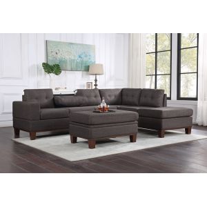 Lilola Home Hilo Dark Gray Fabric Reversible Sectional Sofa with Dropdown Armrest, Cupholder, and Storage Ottoman - 87721