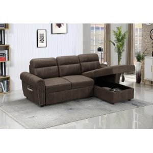 Lilola Home - Hugo Brown Reversible Sleeper Sectional Sofa Chaise with USB Charger - 89112