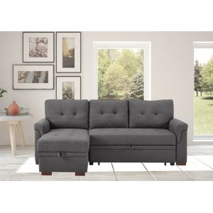 Lilola Home - Hunter Dark Gray Linen Reversible Sleeper Sectional Sofa with Storage Chaise - 981342