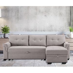 Lilola Home - Hunter Light Gray Linen Reversible Sleeper Sectional Sofa with Storage Chaise - 981340