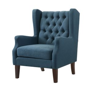 Lilola Home - Irwin Blue Linen Button Tufted Wingback Chair - 88862BU