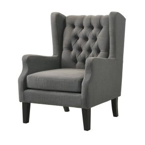 Lilola Home - Irwin Gray Linen Button Tufted Wingback Chair - 88862GY