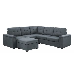 Lilola Home - Isla Gray Woven Fabric 6-Seater Sectional Sofa with Ottoman - 81804-1A