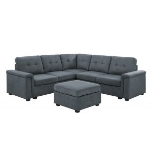 Lilola Home - Isla Gray Woven Fabric 6-Seater Sectional Sofa with Ottoman - 81804-1B
