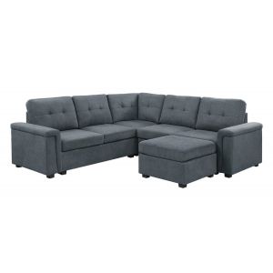 Lilola Home - Isla Gray Woven Fabric 6-Seater Sectional Sofa with Ottoman - 81804-1C