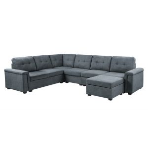 Lilola Home - Isla Gray Woven Fabric 7-Seater Sectional Sofa with Ottoman - 81804-4A