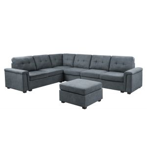 Lilola Home - Isla Gray Woven Fabric 7-Seater Sectional Sofa with Ottoman - 81804-4B