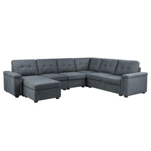 Lilola Home - Isla Gray Woven Fabric 7-Seater Sectional Sofa with Ottoman - 81804-4C