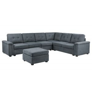 Lilola Home - Isla Gray Woven Fabric 7-Seater Sectional Sofa with Ottoman - 81804-4D