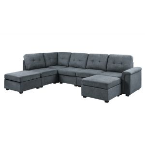 Lilola Home - Isla Gray Woven Fabric 7-Seater Sectional Sofa with Ottomans - 81804-3A
