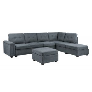 Lilola Home - Isla Gray Woven Fabric 7-Seater Sectional Sofa with Ottomans - 81804-3B