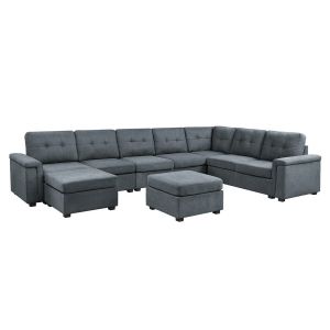 Lilola Home - Isla Gray Woven Fabric 9-Seater Sectional Sofa with Ottomans - 81804-2A
