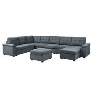 Lilola Home - Isla Gray Woven Fabric 9-Seater Sectional Sofa with Ottomans - 81804-2B