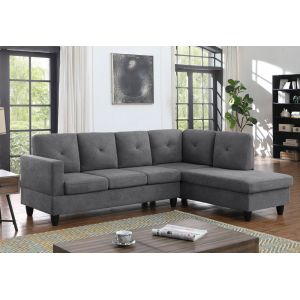 Lilola Home Ivan Dark Gray Woven Sectional Sofa with Right Facing Chaise - 83075