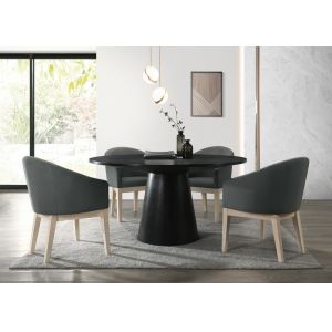 Lilola Home - Jasper Ebony Black 5 Piece Round Dining Table Set with Gray Chairs - 30016-3