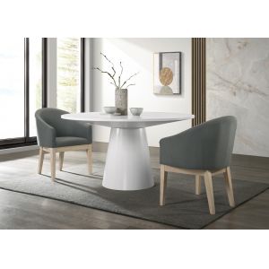 Lilola Home - Jasper White 3 Piece Round Dining Table Set with Gray Barrel Chairs - 30017-2