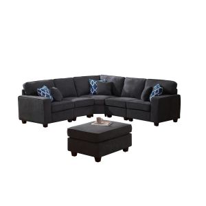 Lilola Home - Jocelyn Dark Gray Woven 6Pc Modular L-Shape Sectional Sofa with Ottoman - 89124-3