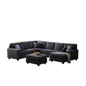 Lilola Home - Jocelyn Dark Gray Woven 7Pc Modular L-Shape Sectional Sofa Chaise and Ottoman - 89124-1