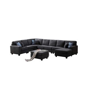 Lilola Home - Jocelyn Dark Gray Woven 8Pc Modular L-Shape Sectional Sofa Chaise and Ottoman - 89124-4