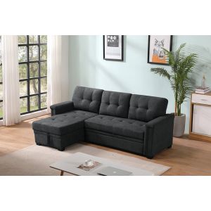 Lilola Home - Kinsley Dark Gray Woven Fabric Sleeper Sectional Sofa Chaise with USB Charger and Tablet Pocket - 881384