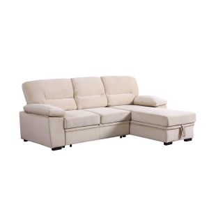Lilola Home - Kipling Beige Velvet Fabric Reversible Sleeper Sectional Sofa Chaise - 87802BE