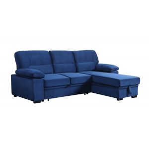 Lilola Home - Kipling Blue Velvet Fabric Reversible Sleeper Sectional Sofa Chaise - 87802BU