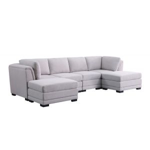 Lilola Home - Kristin Light Gray Linen Fabric Reversible Sectional Sofa with 2 Ottomans - 88020-3