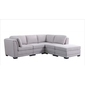 Lilola Home - Kristin Light Gray Linen Fabric Reversible Sectional Sofa with Ottoman - 88020-2