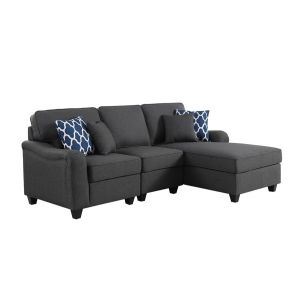 Lilola Home - Leo Dark Gray Linen 3Pc Sectional Sofa Chaise - 89123-5